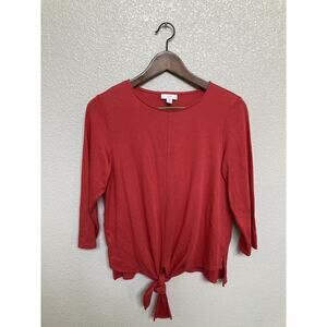 J. Jill womens red tie front tshirt small petite 3/4 sleeve casual capsule cozy